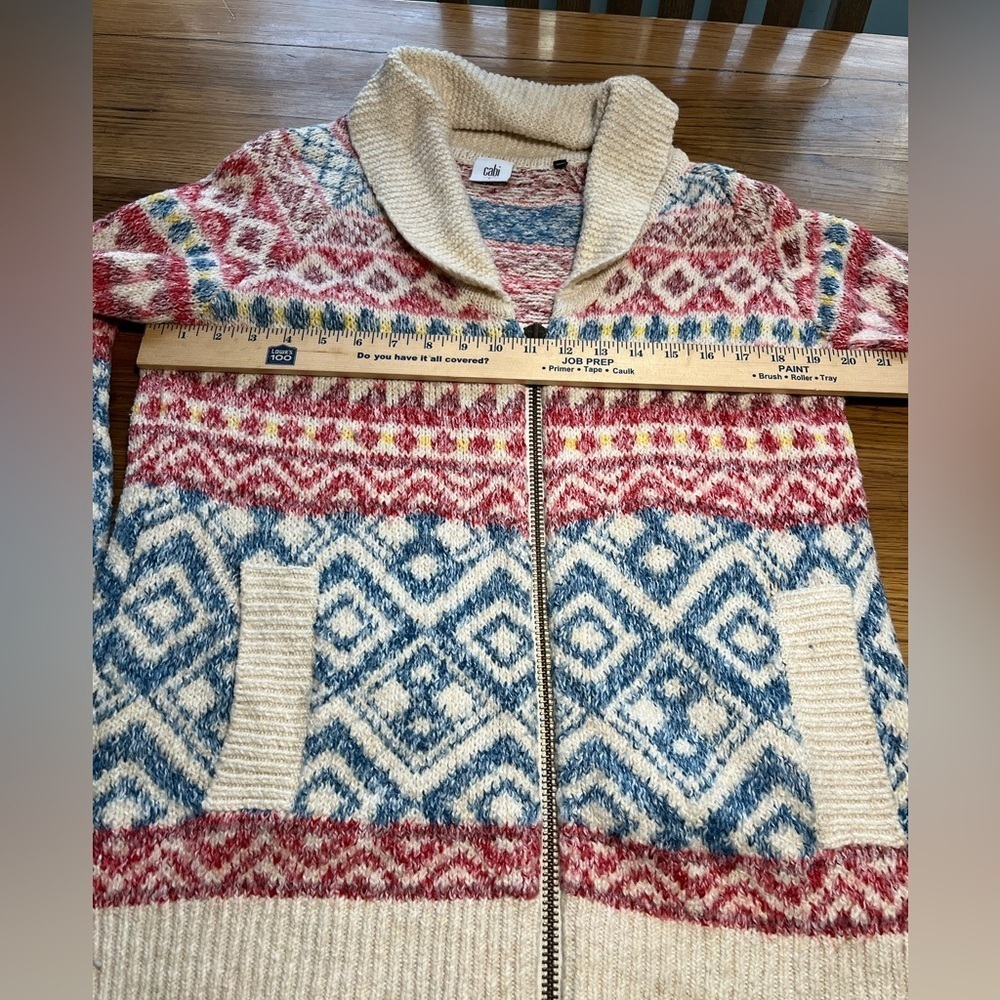CAbi Highlands Sweater Fair Isle Printed Zip Front Cardigan Size S - Picture 11 of 12